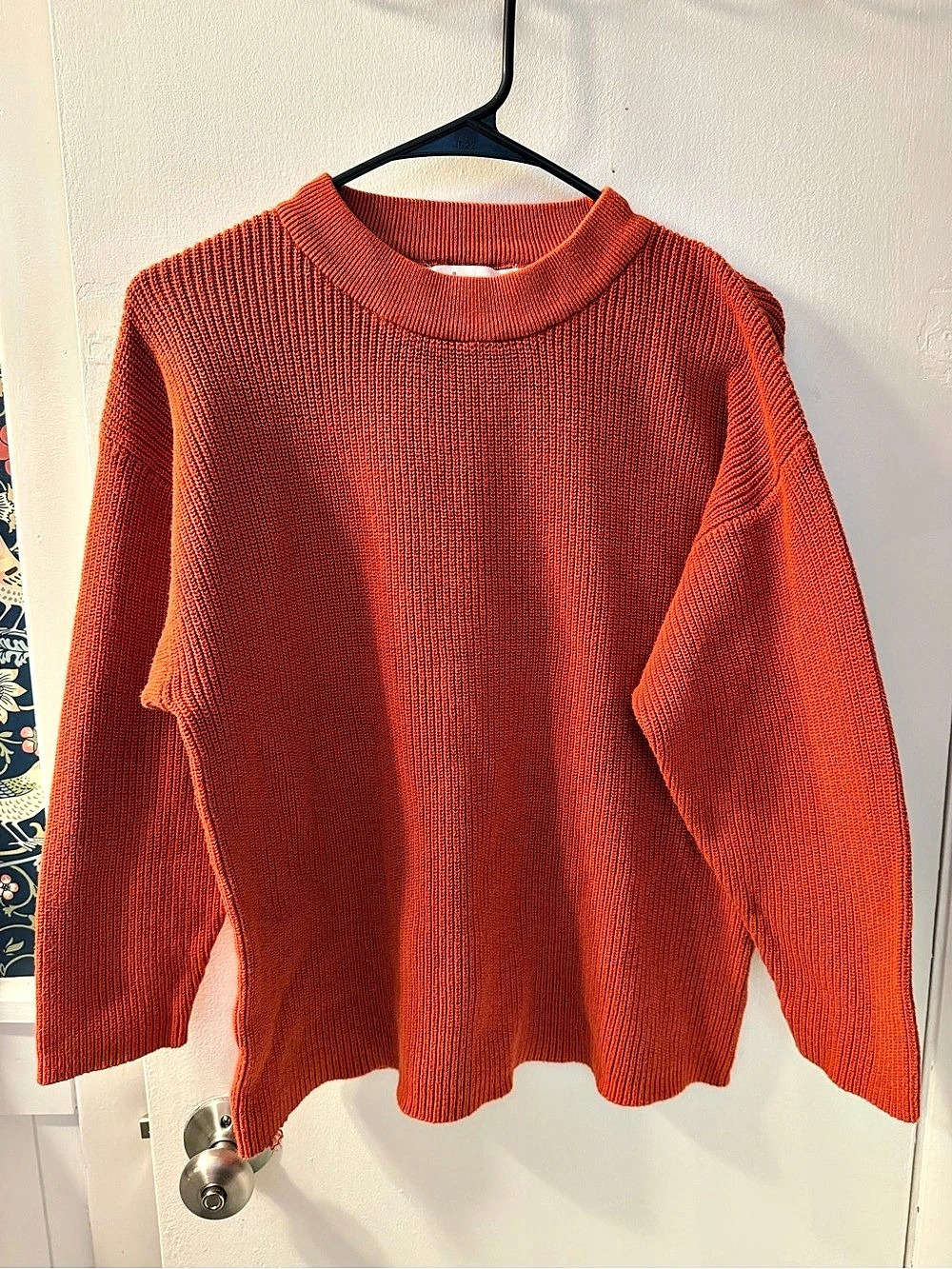 Anrabess Ribbed Knit Crewneck Sweater in Orange Size Small